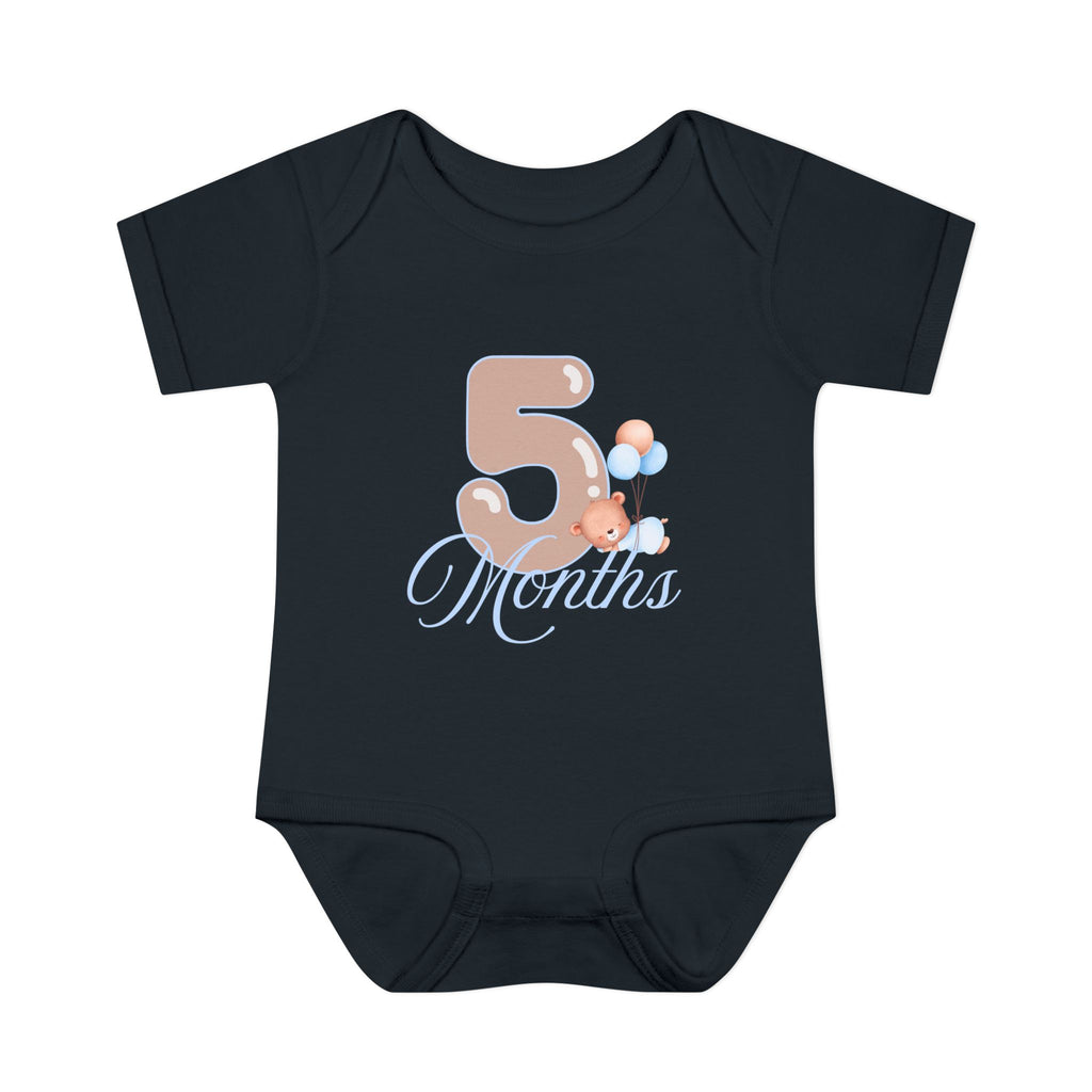 Bear & Balloons Milestone | Five Month Blue | Baby Onesie