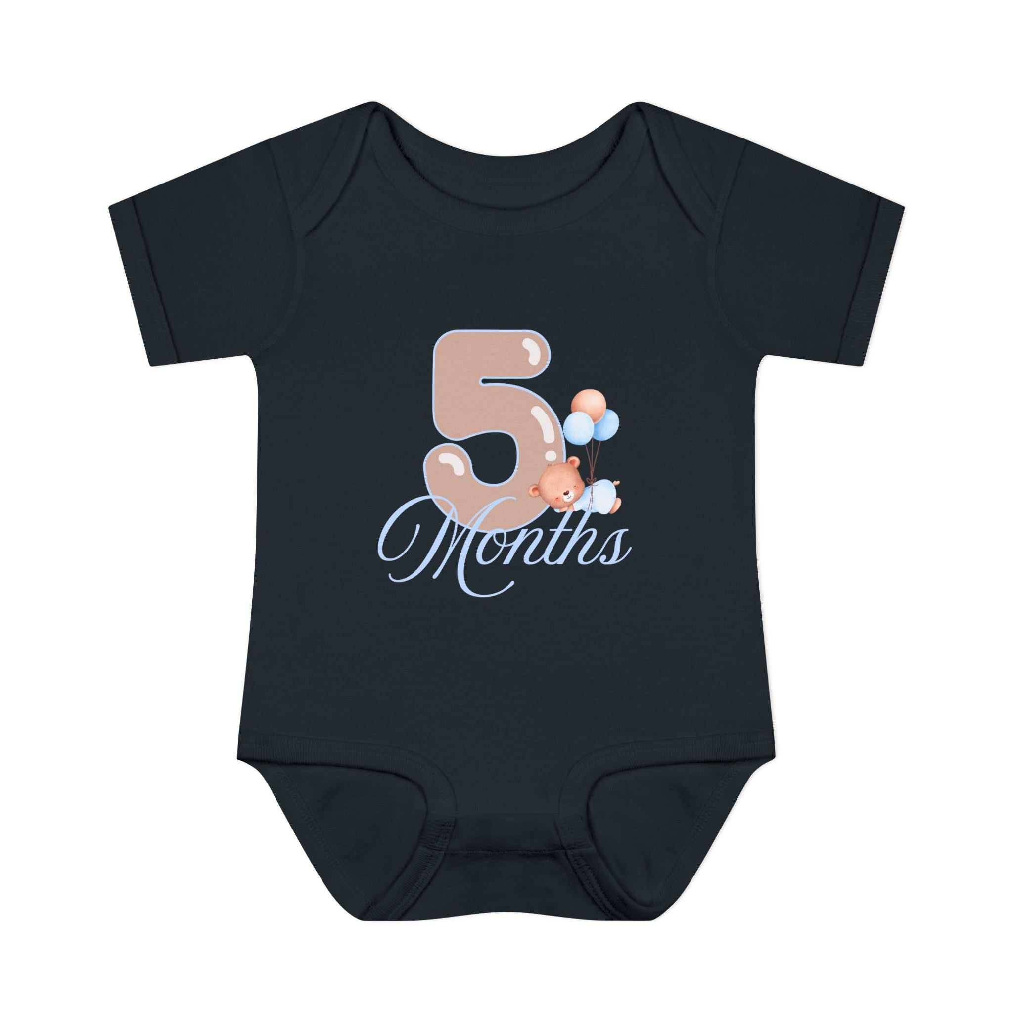 Bear & Balloons Milestone | Five Month Blue | Baby Onesie