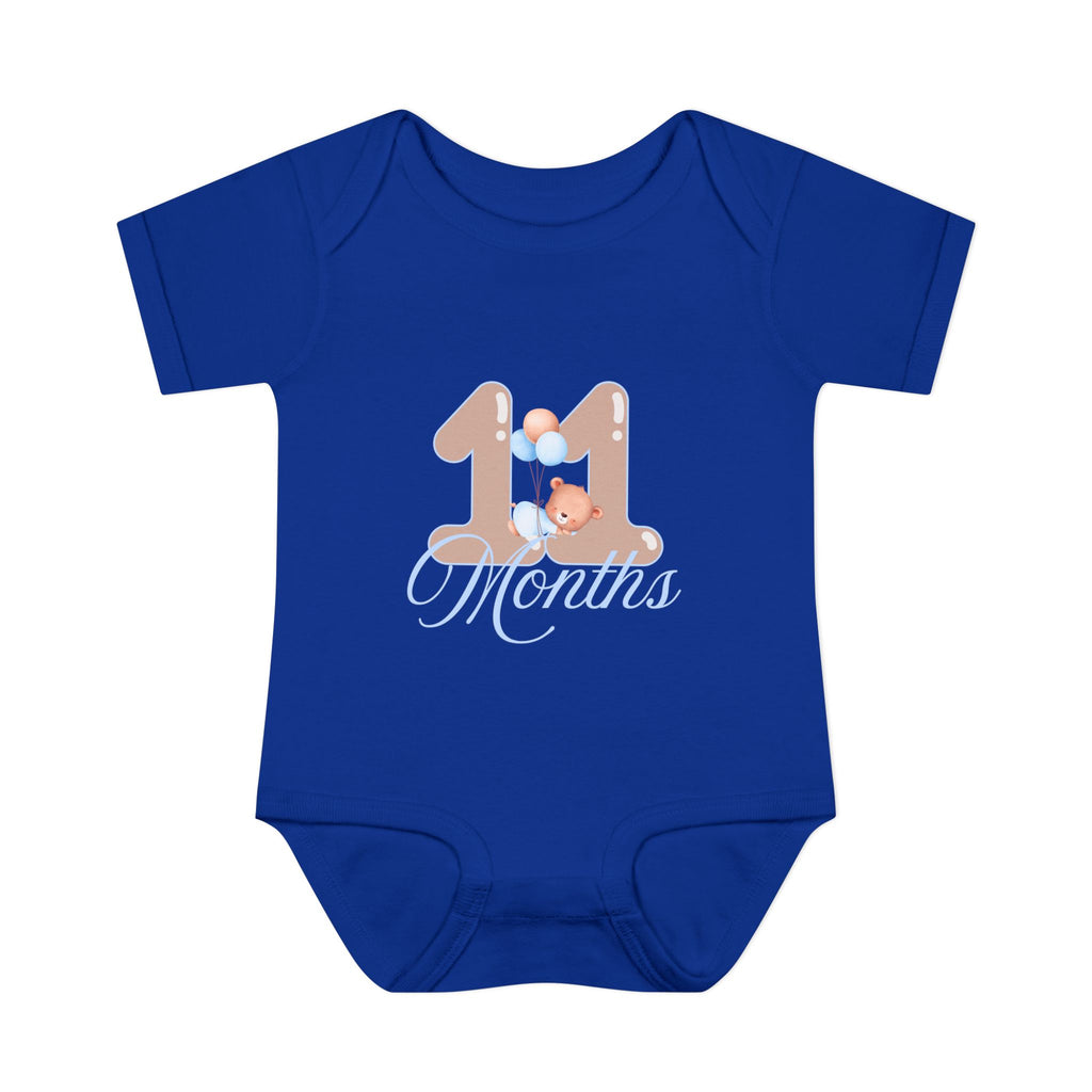 Bear & Balloons Milestone | Eleven Month Blue | Baby Onesie