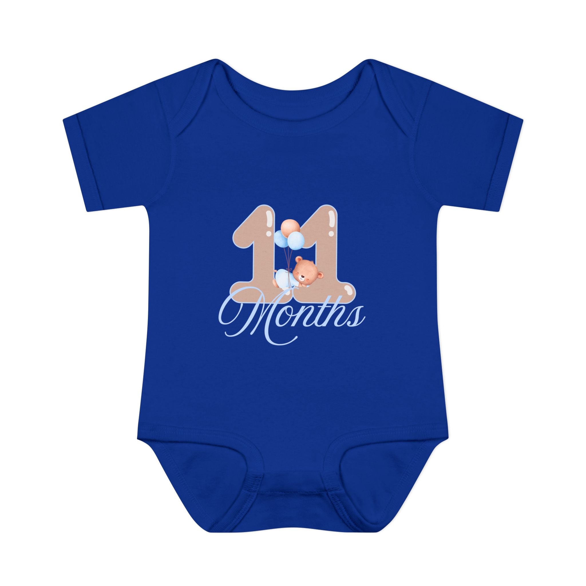 Bear & Balloons Milestone | Eleven Month Blue | Baby Onesie