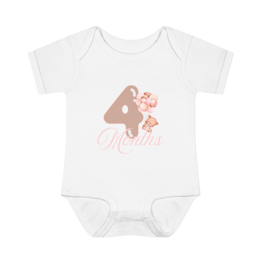 Bear & Balloons Milestone | Four Month Pink | Baby Onesie