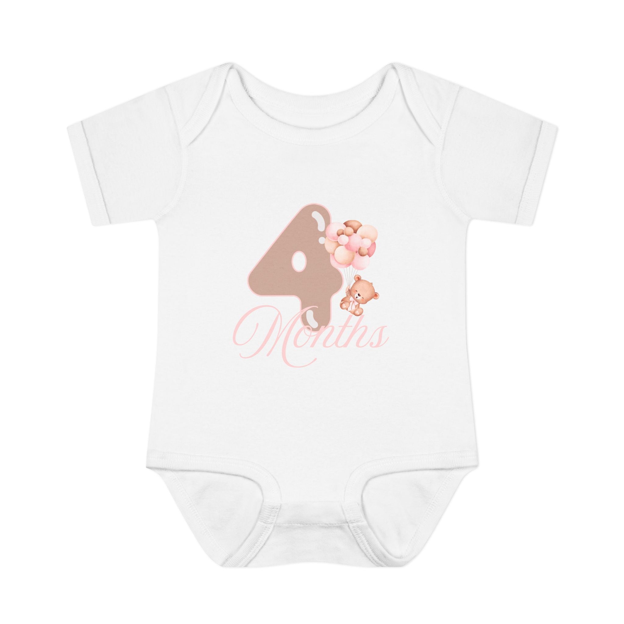 Bear & Balloons Milestone | Four Month Pink | Baby Onesie