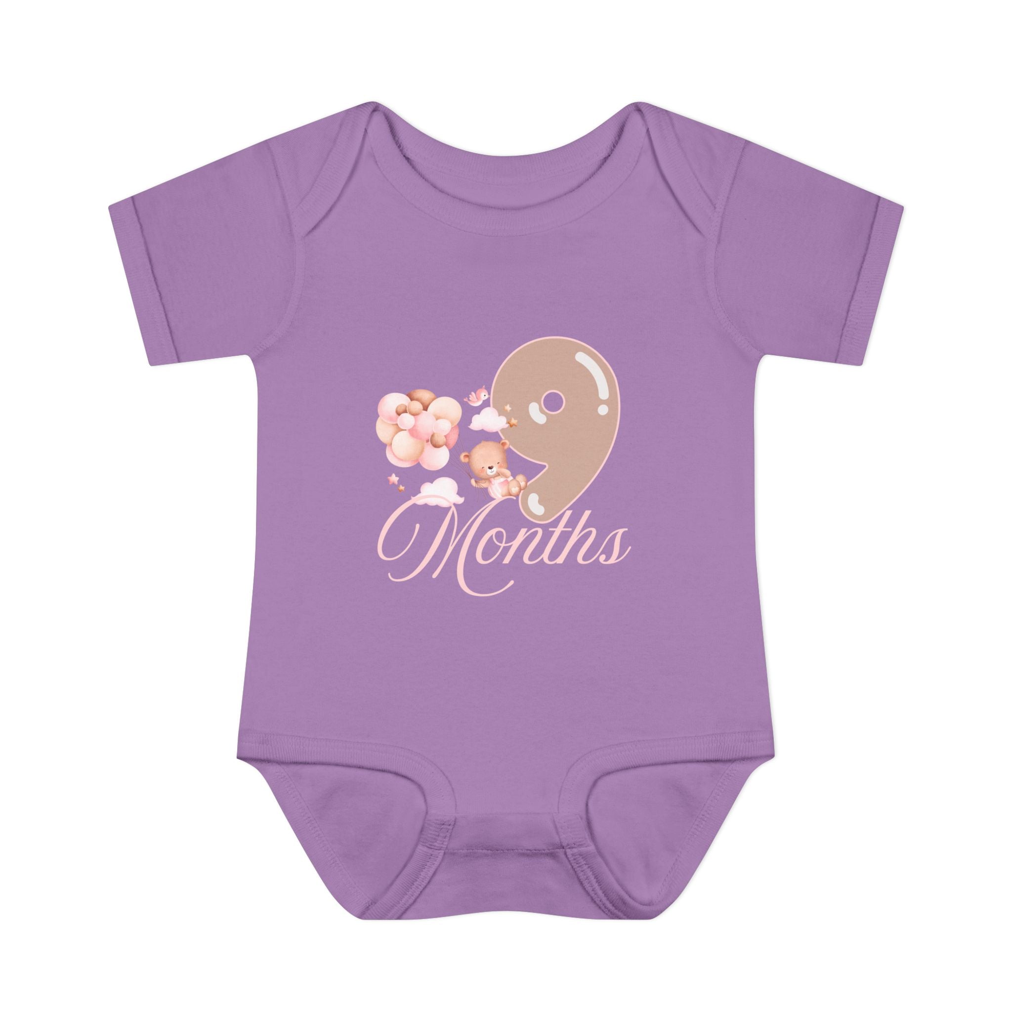 Bear & Balloons Milestone | Nine Month Pink | Baby Onesie