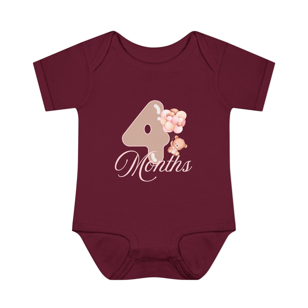 Bear & Balloons Milestone | Four Month Pink | Baby Onesie