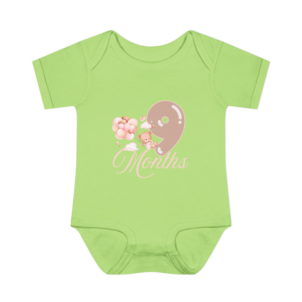 Bear & Balloons Milestone | Nine Month Pink | Baby Onesie
