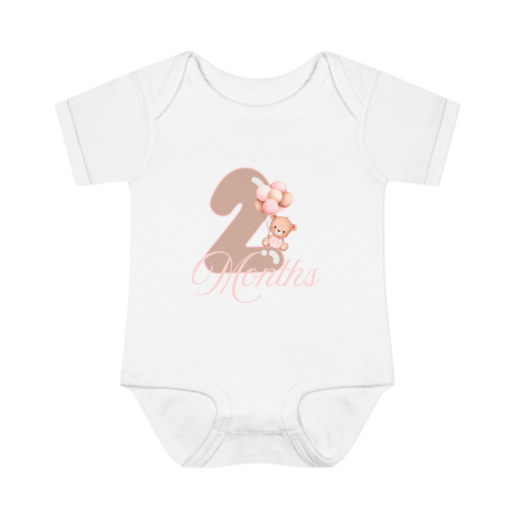 Bear & Balloons Milestone | Two Month Pink | Baby Onesie