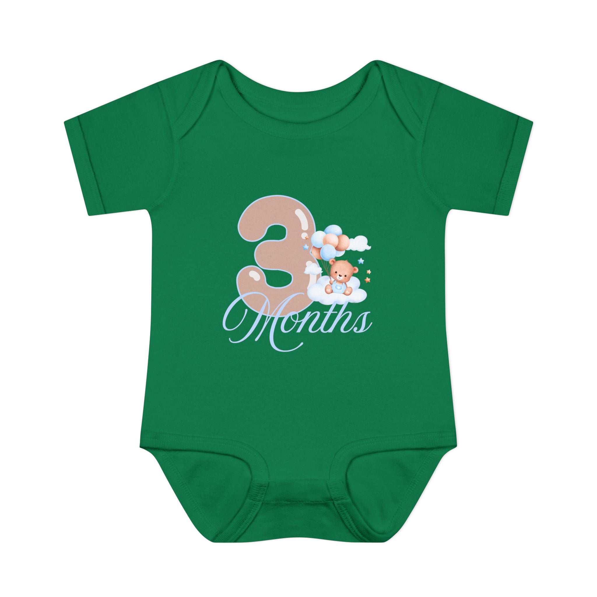 Bear & Balloons Milestone | Three Month Blue | Baby Onesie