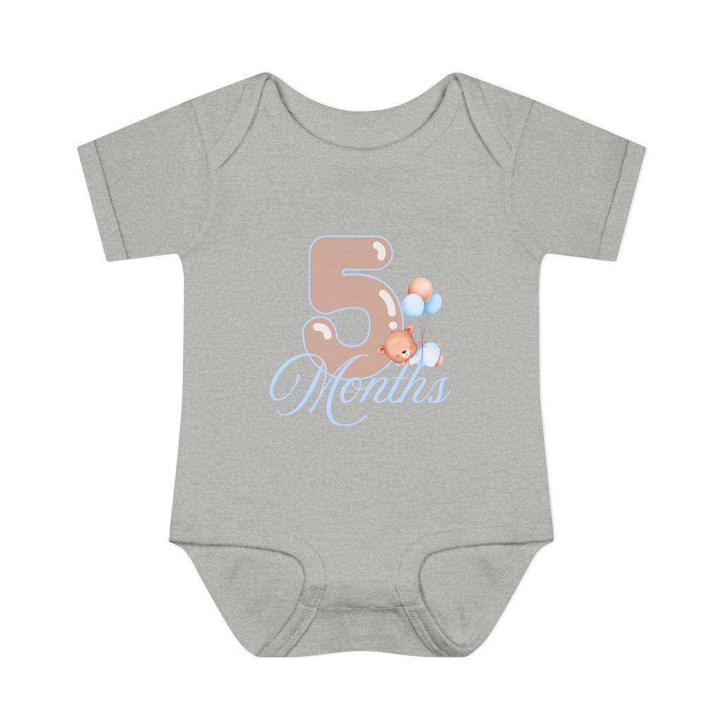 Bear & Balloons Milestone | Five Month Blue | Baby Onesie