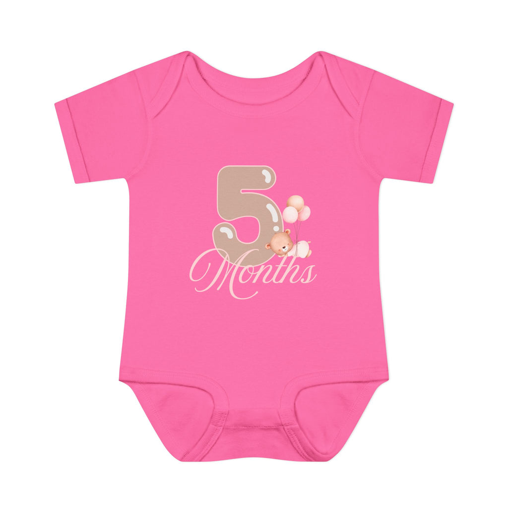 Bear & Balloons Milestone | Five Month Pink | Baby Onesie