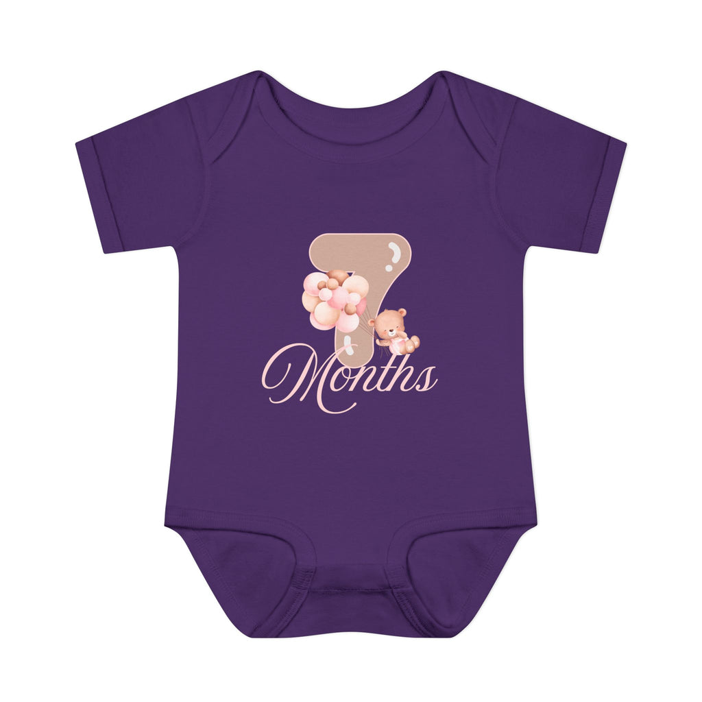 Bear & Balloons Milestone | Seven Month Pink | Baby Onesie