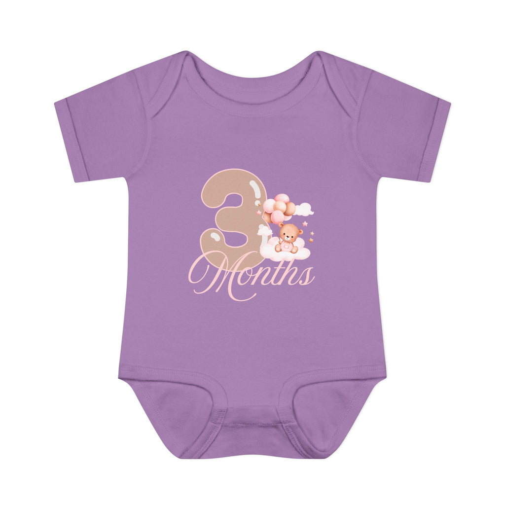 Bear & Balloons Milestone | Three Month Pink | Baby Onesie