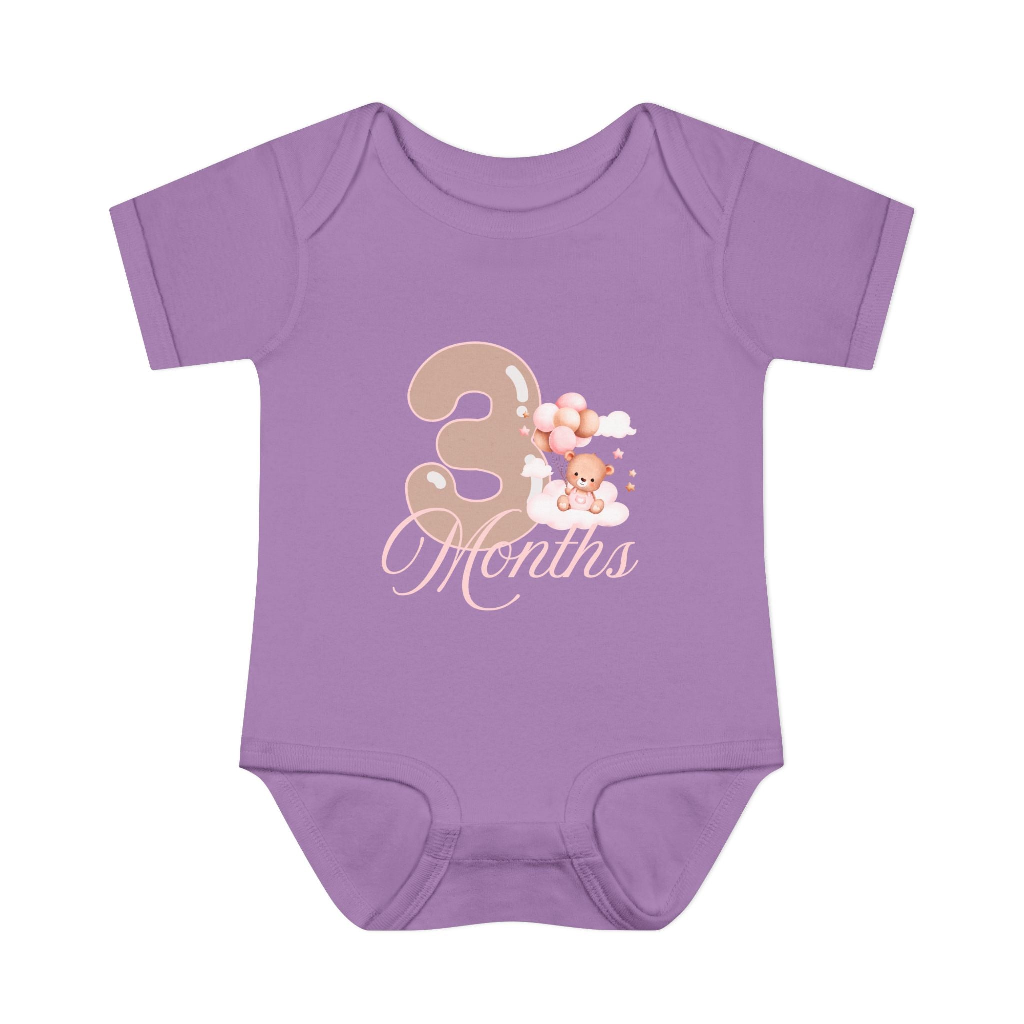 Bear & Balloons Milestone | Three Month Pink | Baby Onesie