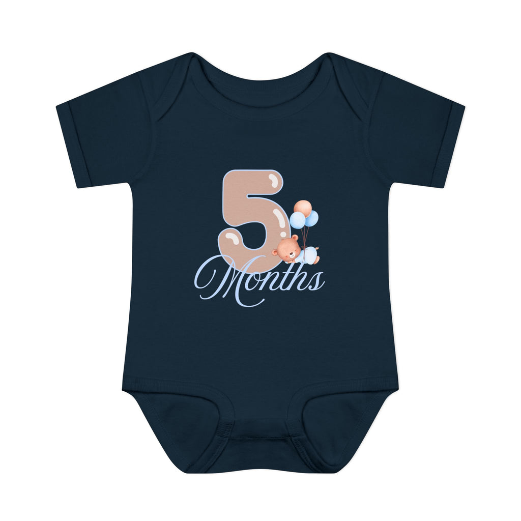 Bear & Balloons Milestone | Five Month Blue | Baby Onesie