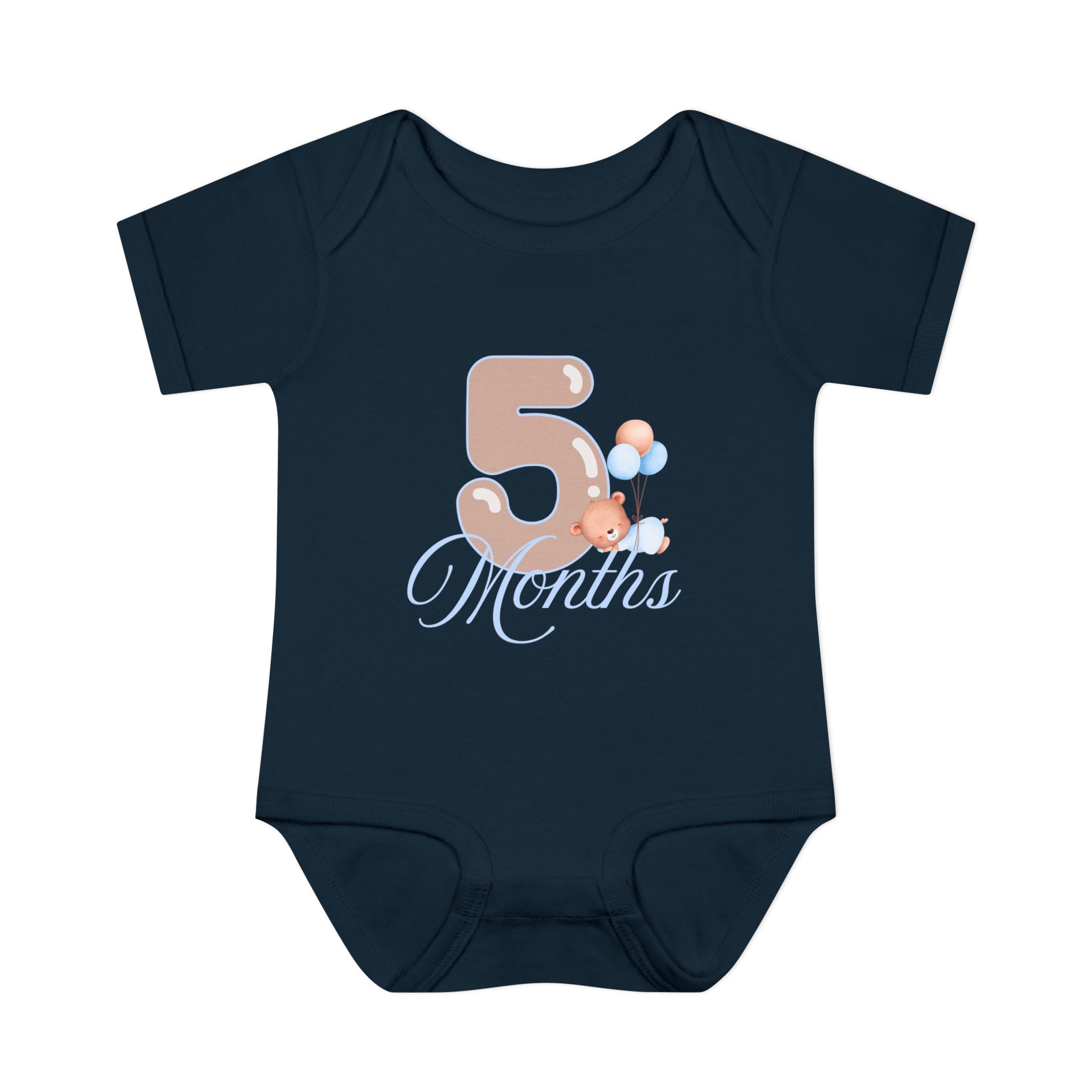 Bear & Balloons Milestone | Five Month Blue | Baby Onesie
