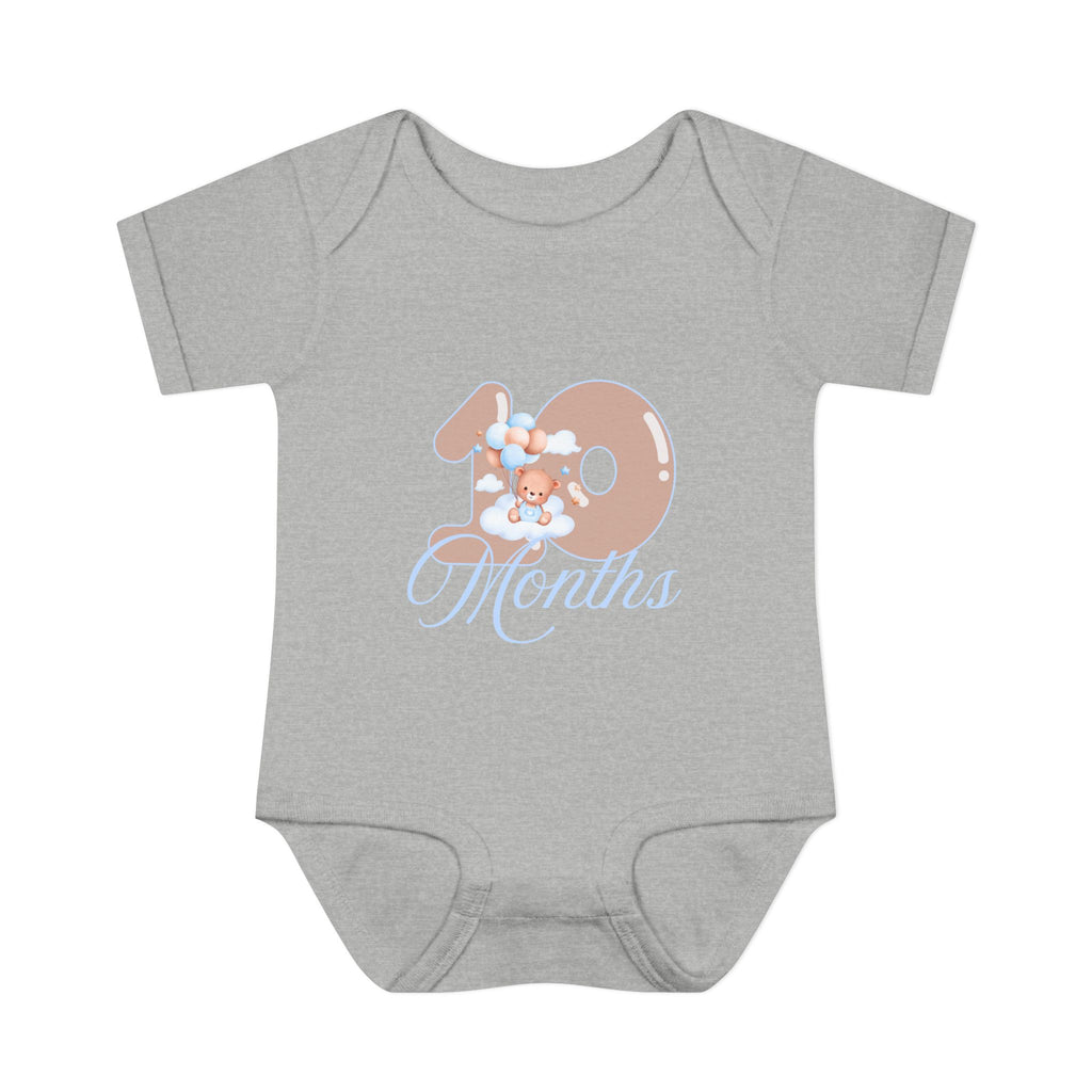 Bear & Balloons Milestone | Ten Month Blue | Baby Onesie