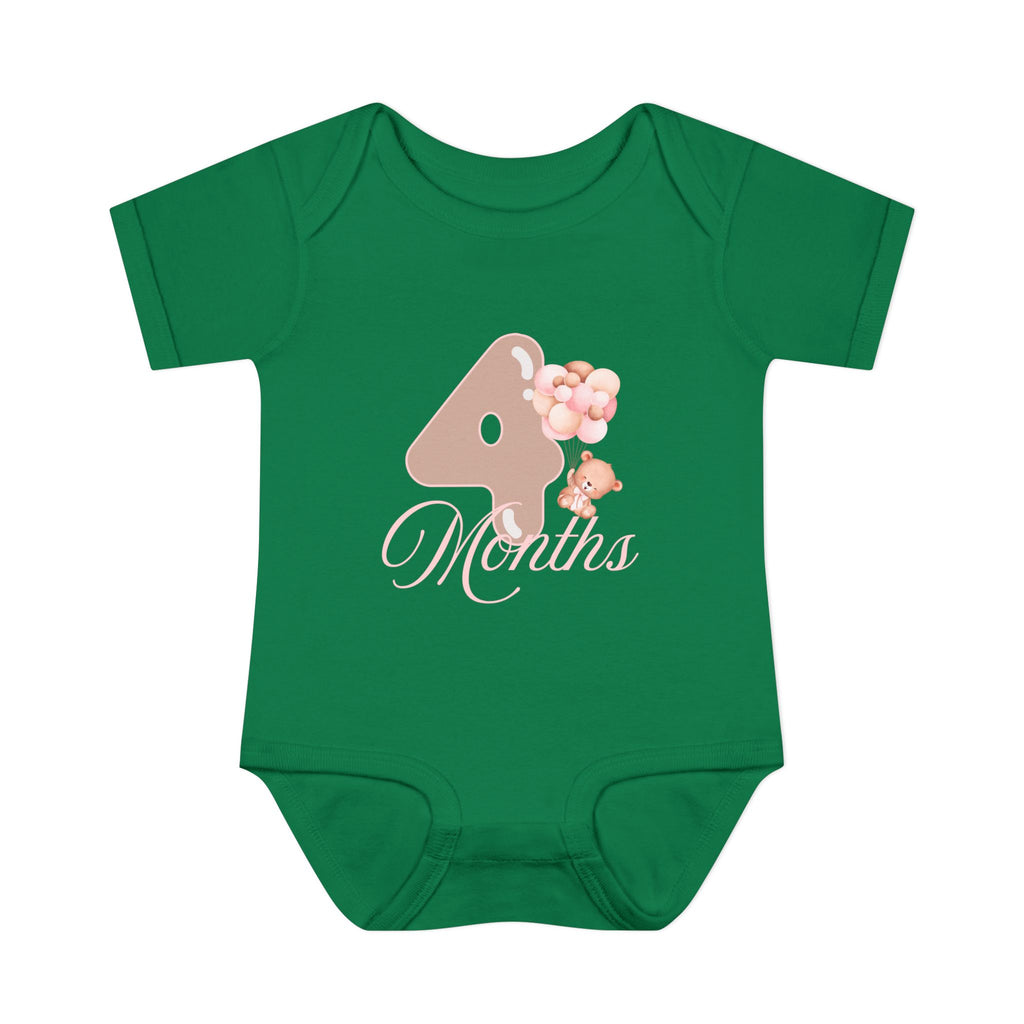 Bear & Balloons Milestone | Four Month Pink | Baby Onesie