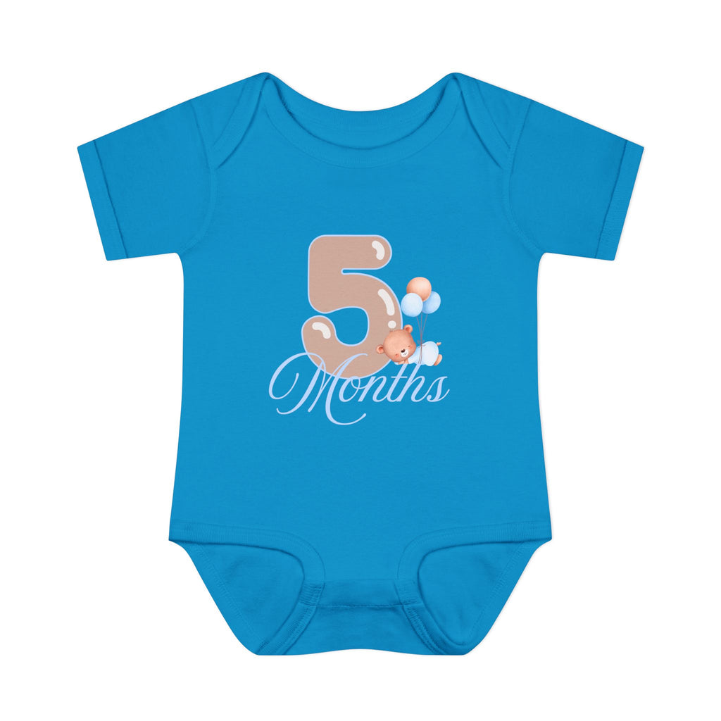 Bear & Balloons Milestone | Five Month Blue | Baby Onesie