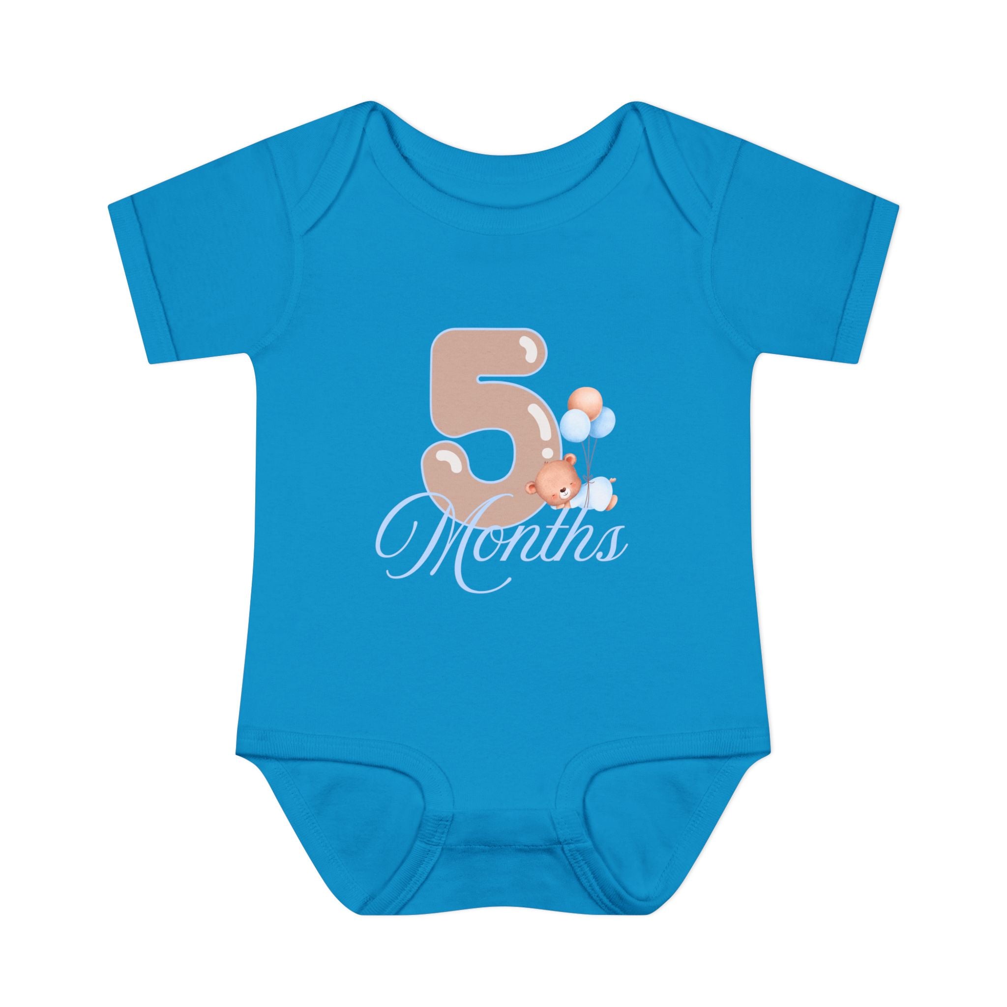 Bear & Balloons Milestone | Five Month Blue | Baby Onesie
