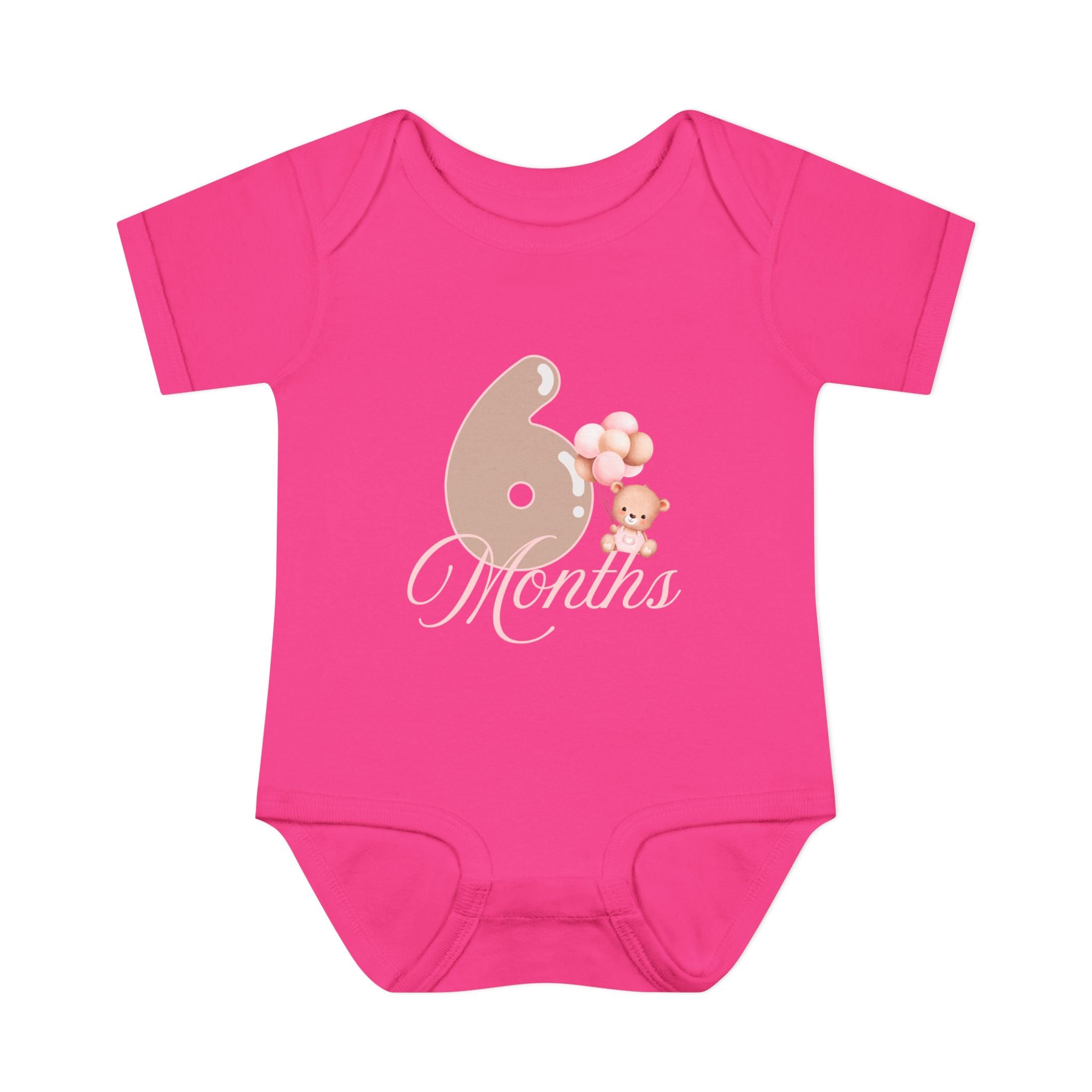 Bear & Balloons Milestone | Six Month Pink | Baby Onesie