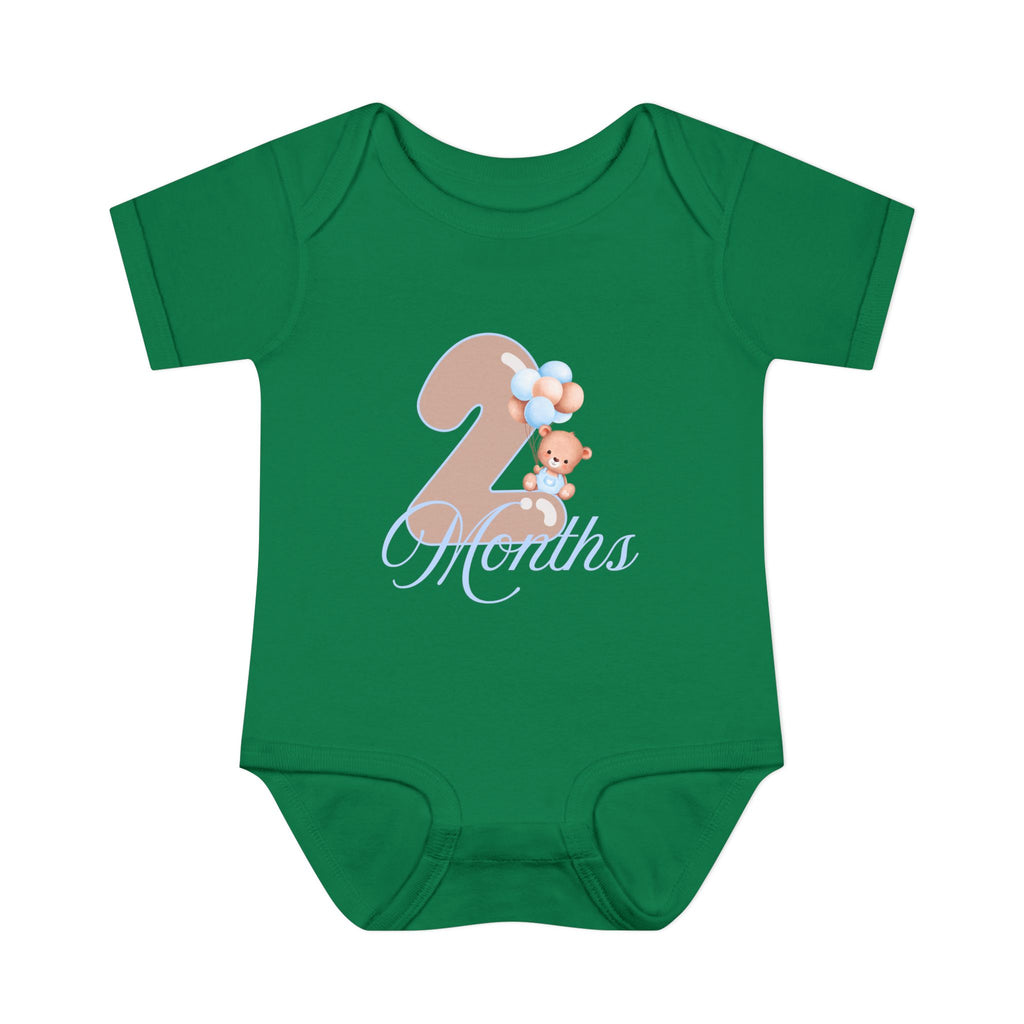 Bear & Balloons Milestone | Two Month Blue | Baby Onesie