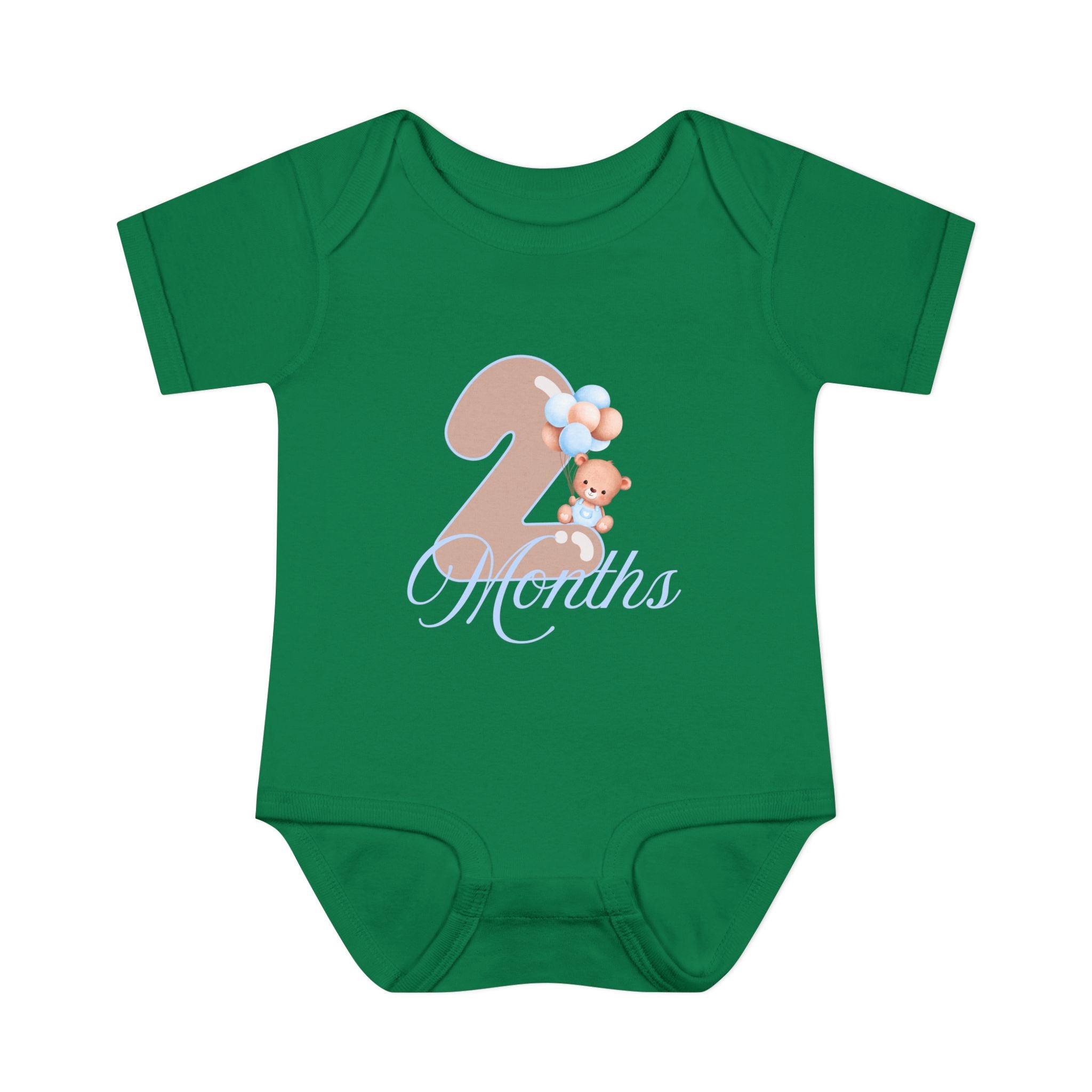 Bear & Balloons Milestone | Two Month Blue | Baby Onesie