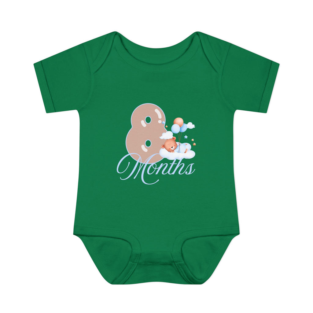 Bear & Balloons Milestone | Eight Month Blue | Baby Onesie