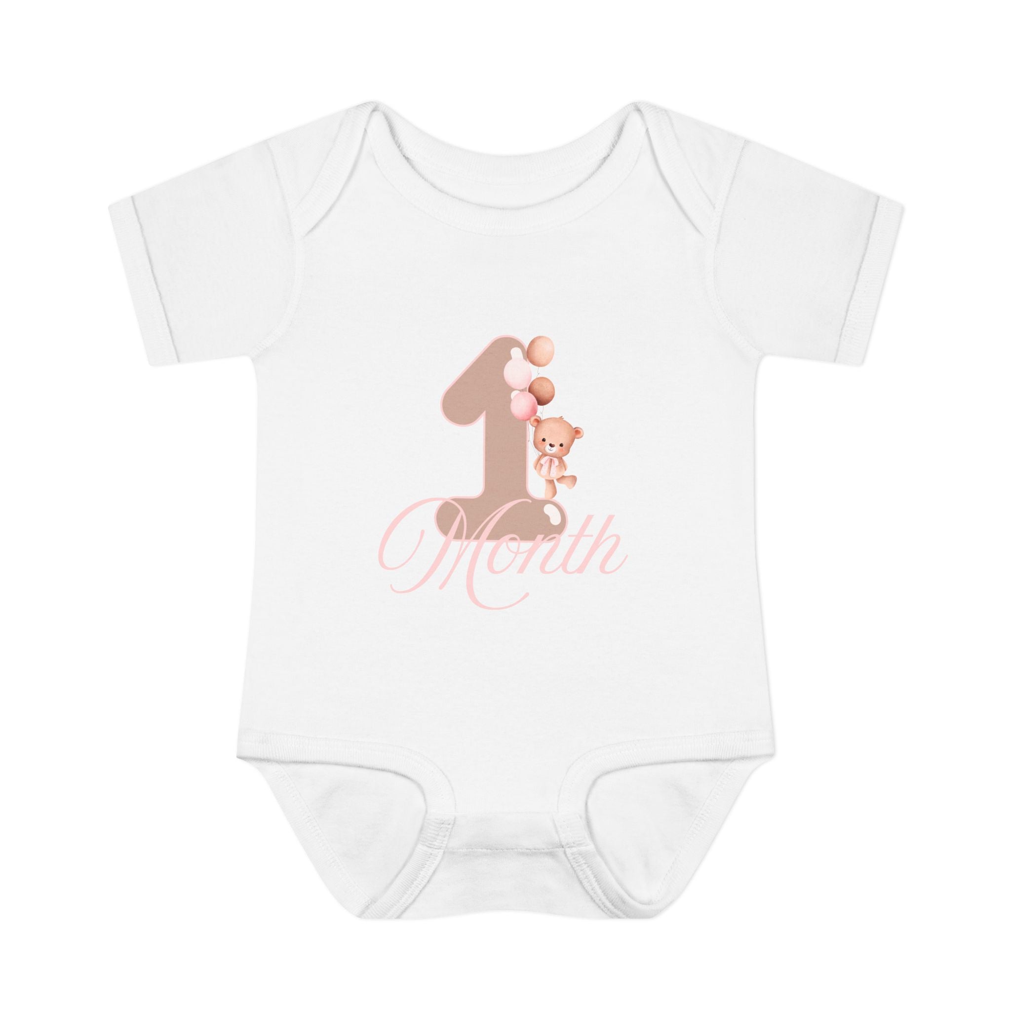 Bear & Balloons Milestone | One Month Pink | Baby Onesie