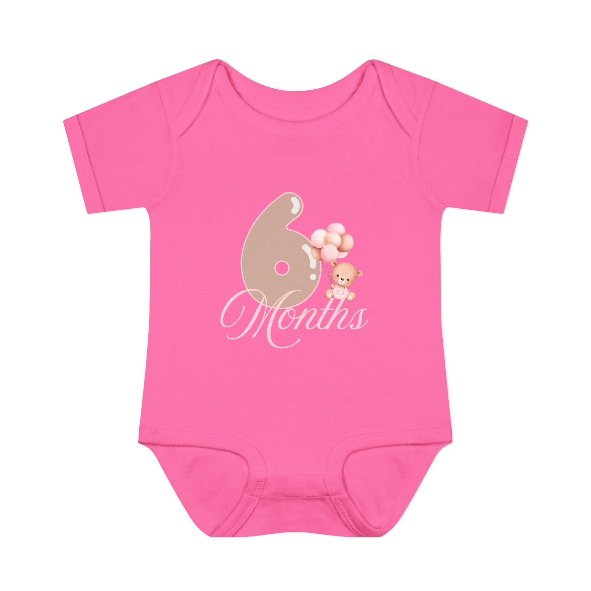 Bear & Balloons Milestone | Six Month Pink | Baby Onesie