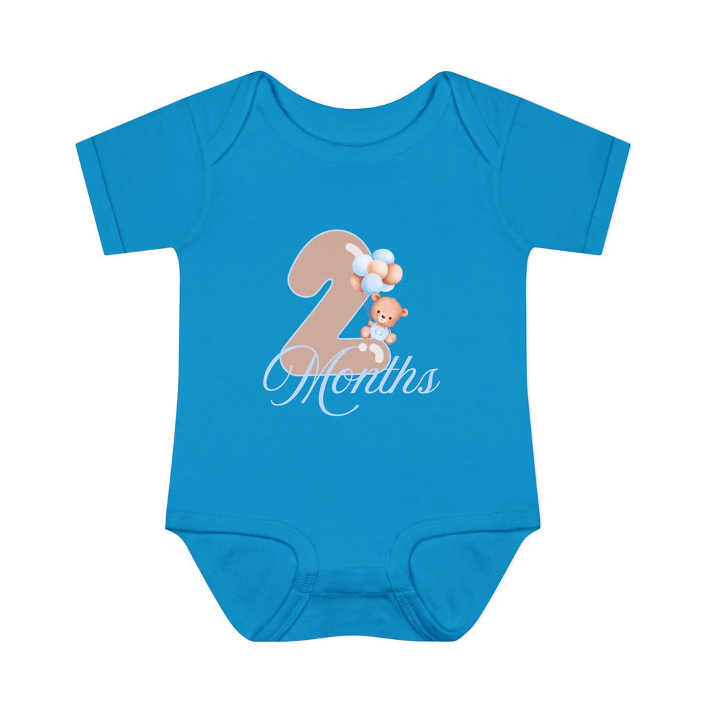 Bear & Balloons Milestone | Two Month Blue | Baby Onesie