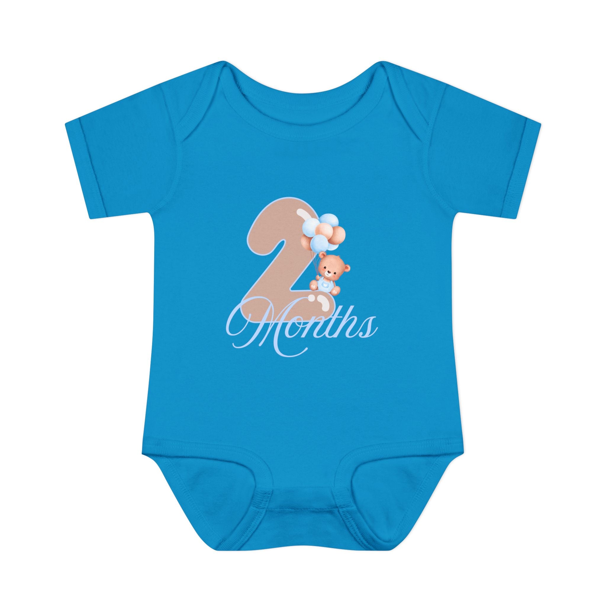 Bear & Balloons Milestone | Two Month Blue | Baby Onesie