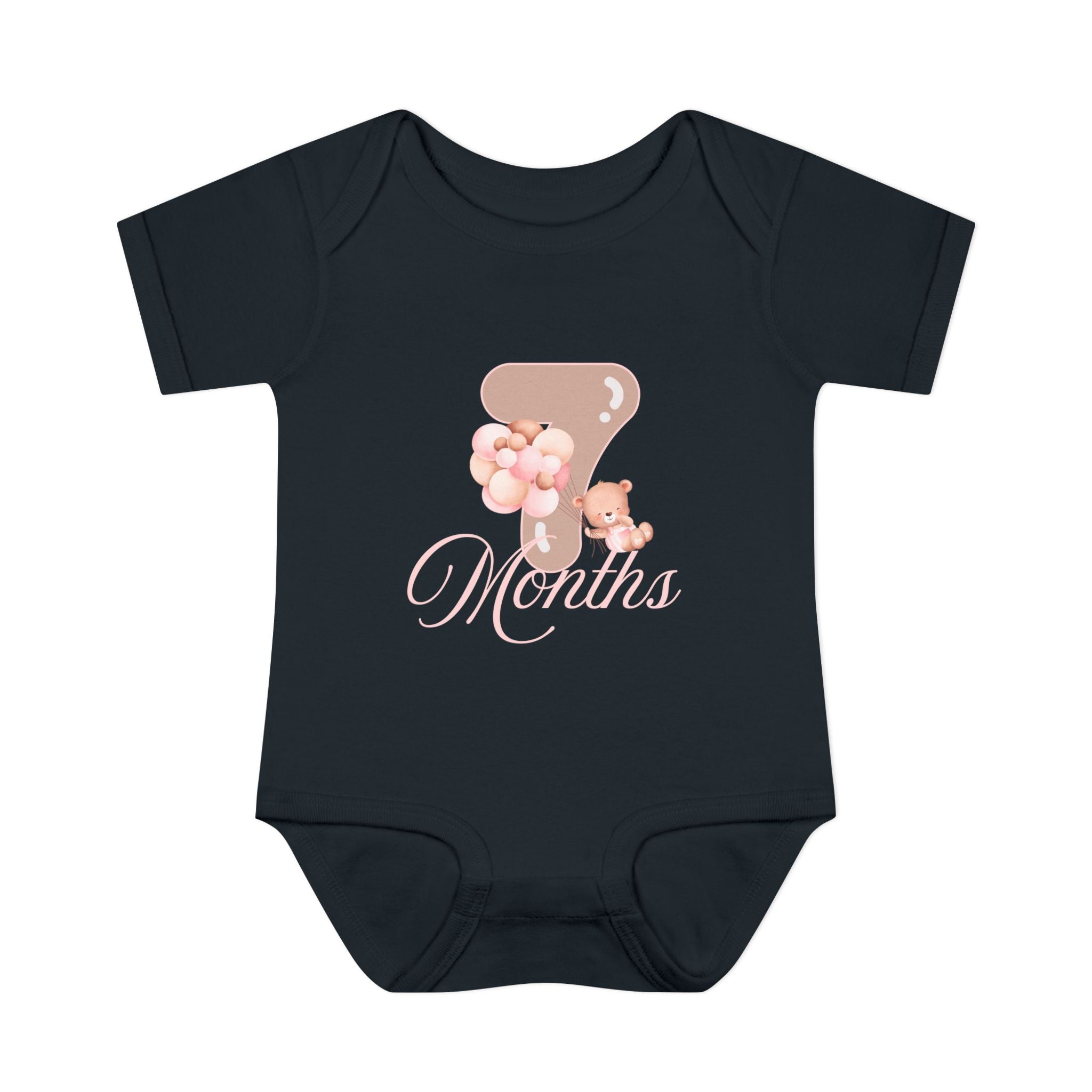 Bear & Balloons Milestone | Seven Month Pink | Baby Onesie