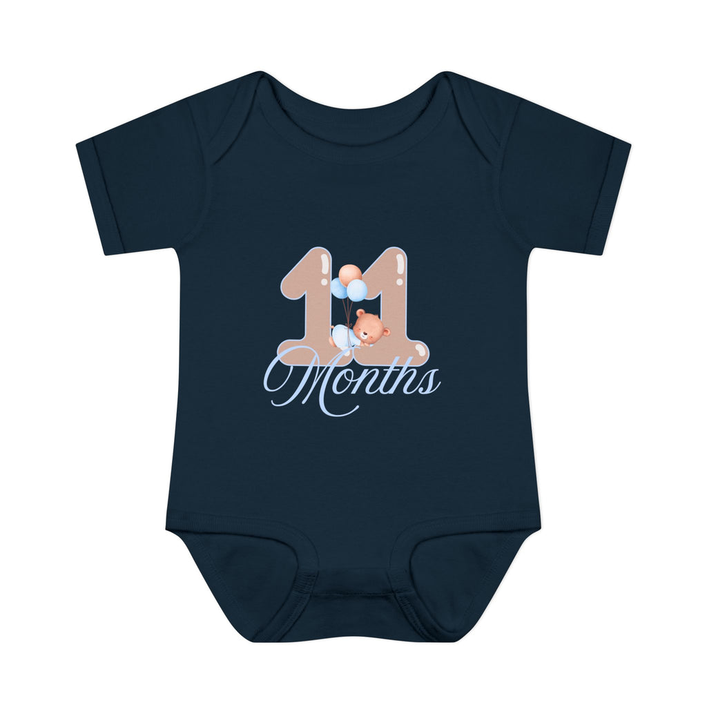 Bear & Balloons Milestone | Eleven Month Blue | Baby Onesie
