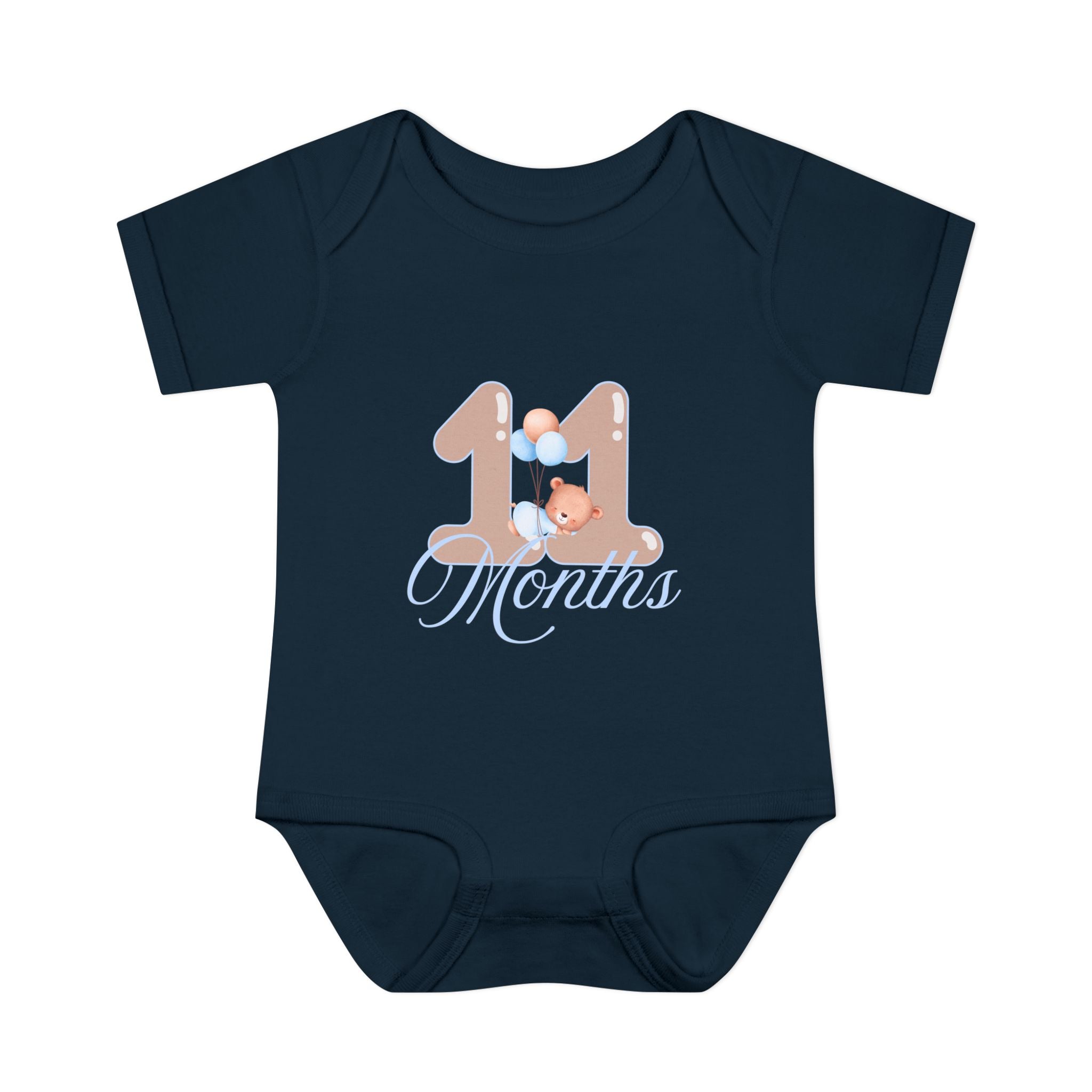 Bear & Balloons Milestone | Eleven Month Blue | Baby Onesie