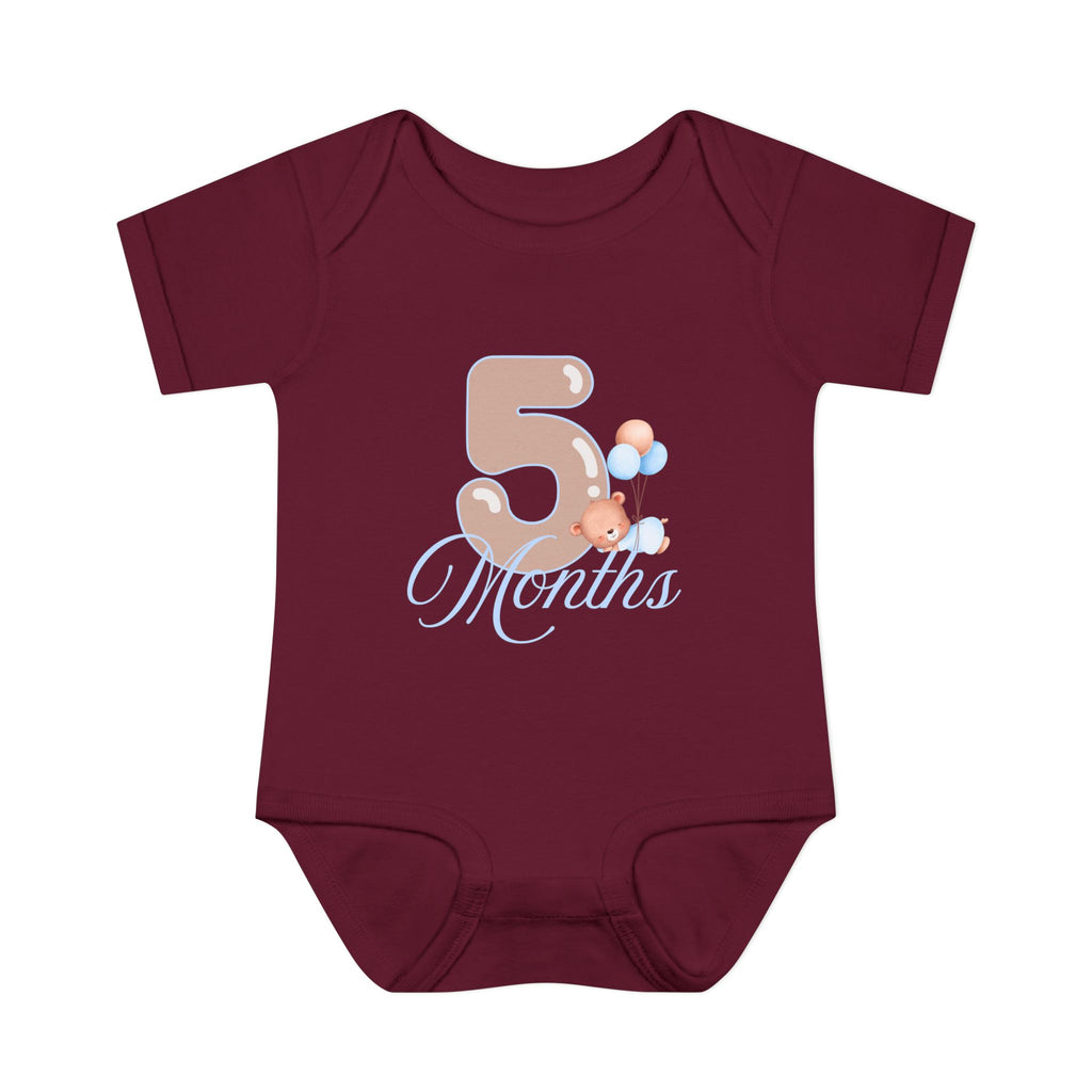 Bear & Balloons Milestone | Five Month Blue | Baby Onesie
