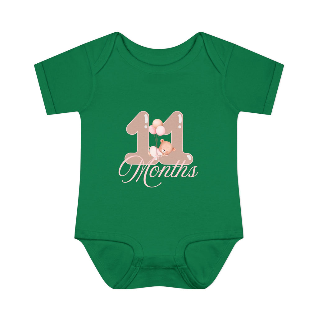 Bear & Balloons Milestone | Eleven Month Pink | Baby Onesie