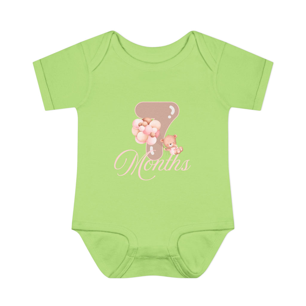 Bear & Balloons Milestone | Seven Month Pink | Baby Onesie