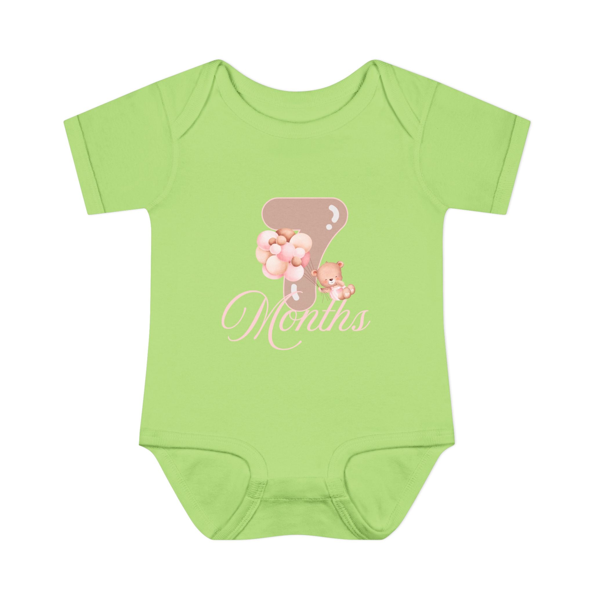Bear & Balloons Milestone | Seven Month Pink | Baby Onesie