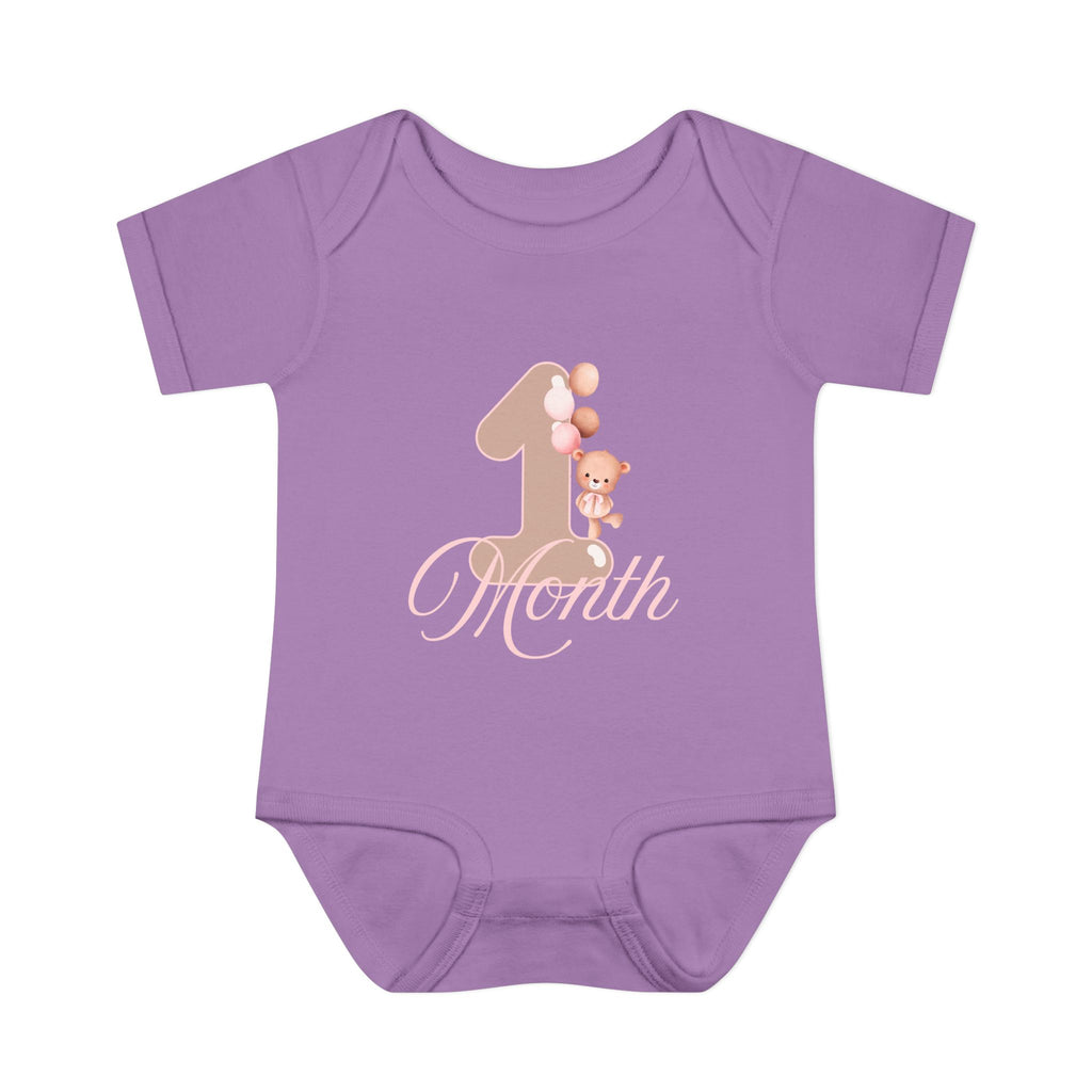 Bear & Balloons Milestone | One Month Pink | Baby Onesie