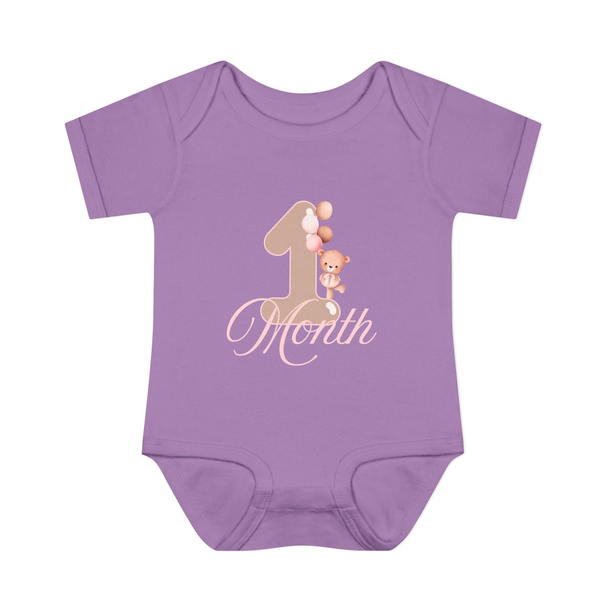 Bear & Balloons Milestone | One Month Pink | Baby Onesie