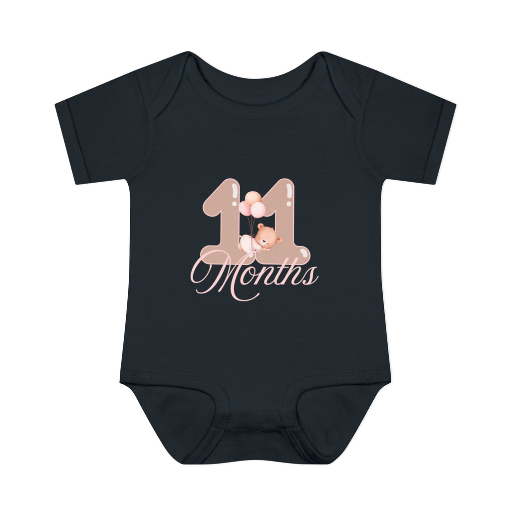 Bear & Balloons Milestone | Eleven Month Pink | Baby Onesie