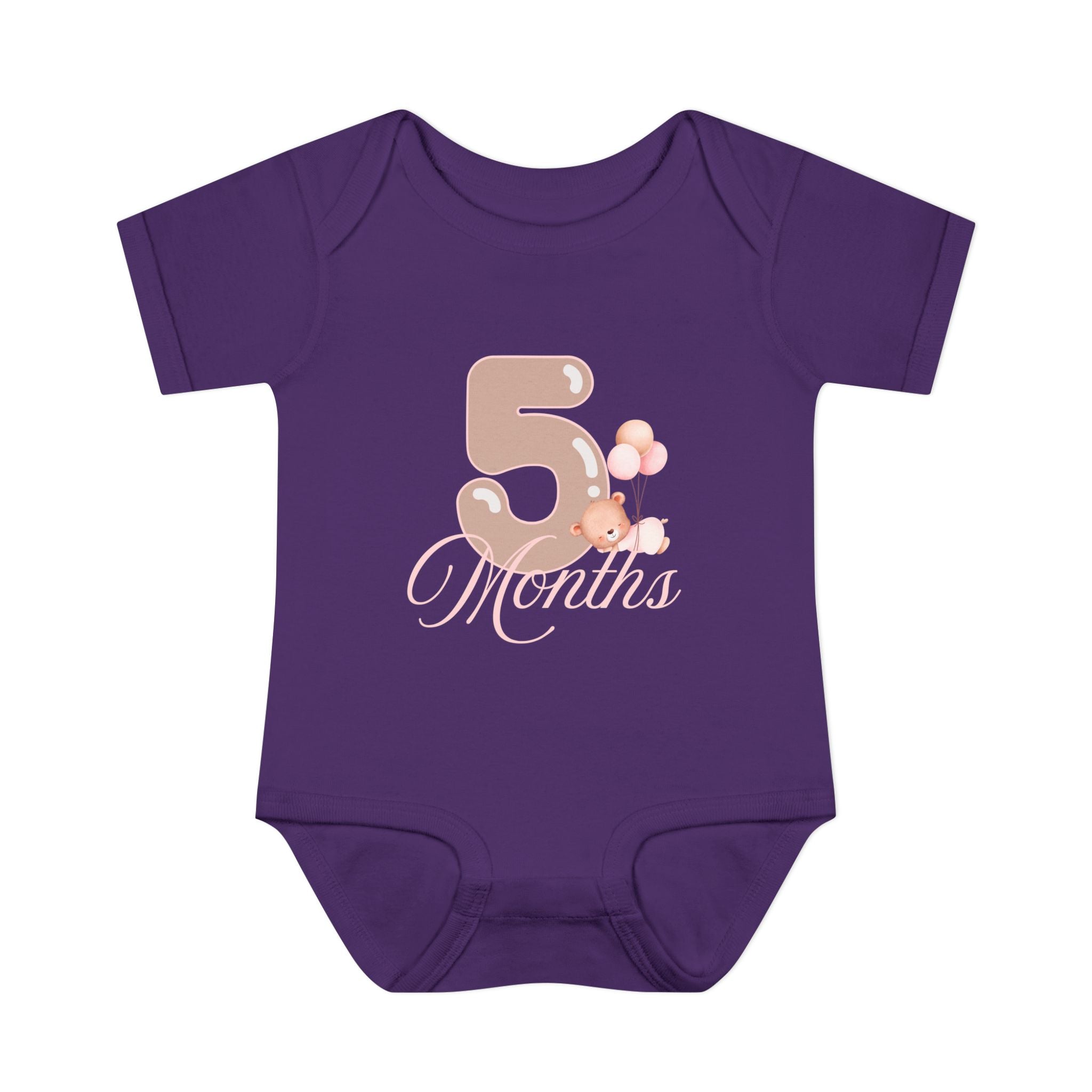Bear & Balloons Milestone | Five Month Pink | Baby Onesie