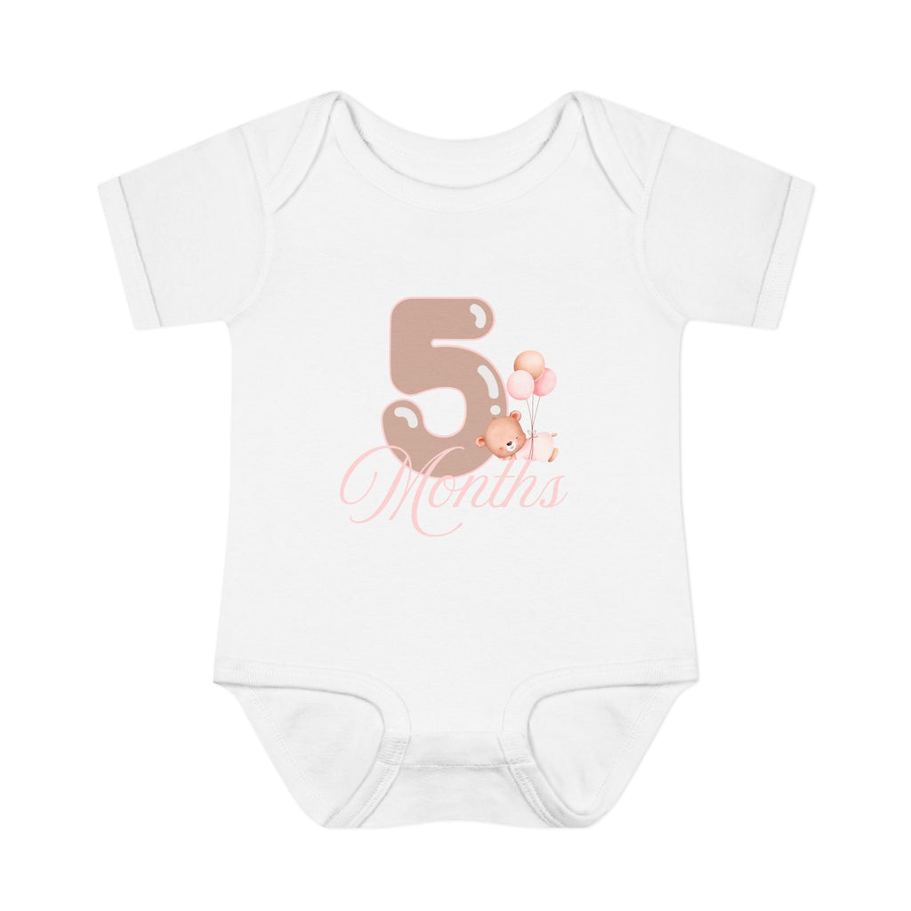 Bear & Balloons Milestone | Five Month Pink | Baby Onesie