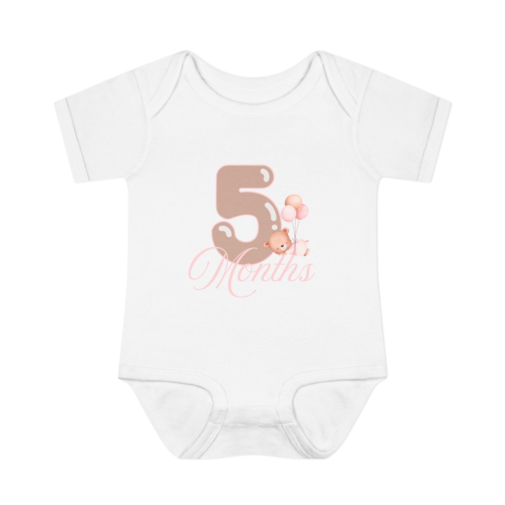 Bear & Balloons Milestone | Five Month Pink | Baby Onesie