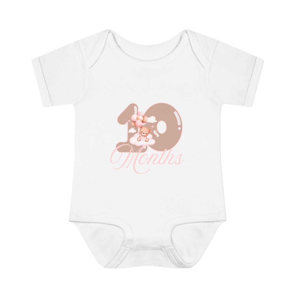 Bear & Balloons Milestone | Ten Month Pink | Baby Onesie