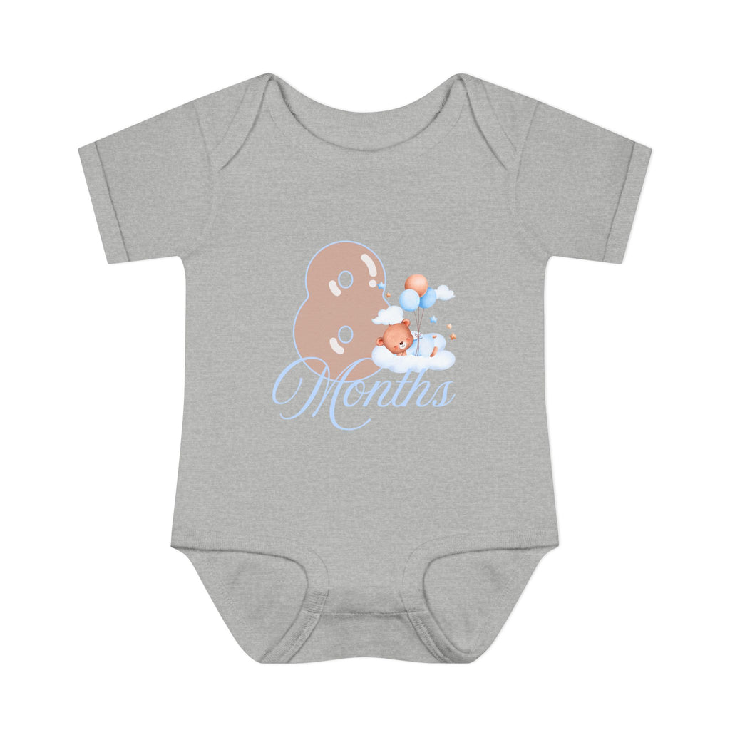 Bear & Balloons Milestone | Eight Month Blue | Baby Onesie