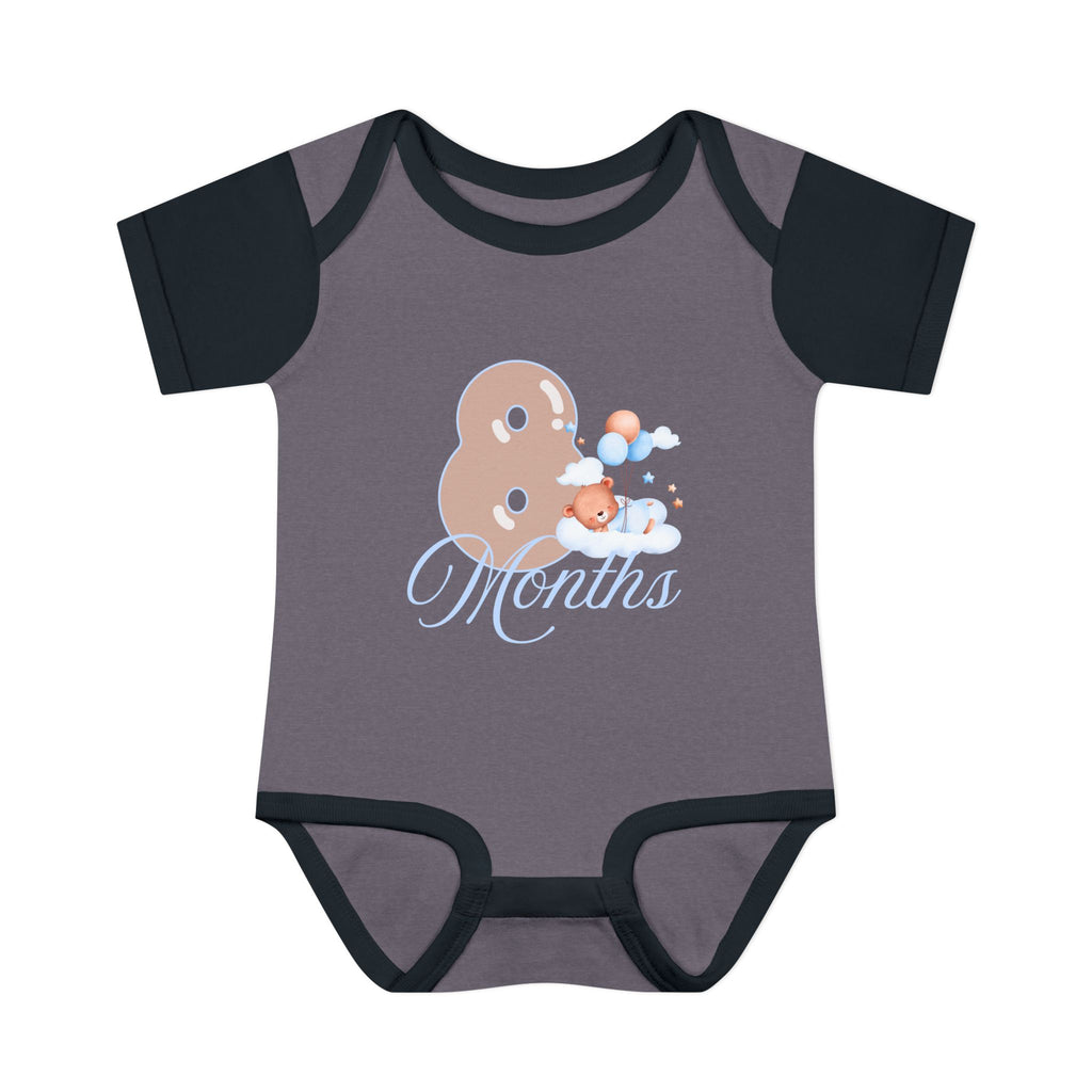 Bear & Balloons Milestone | Eight Month Blue | Baby Onesie