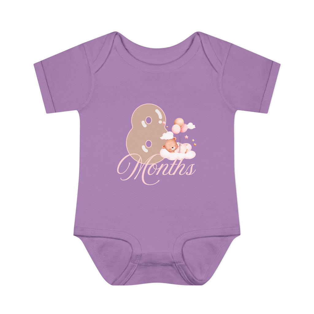 Bear & Balloons Milestone | Eight Month Pink | Baby Onesie