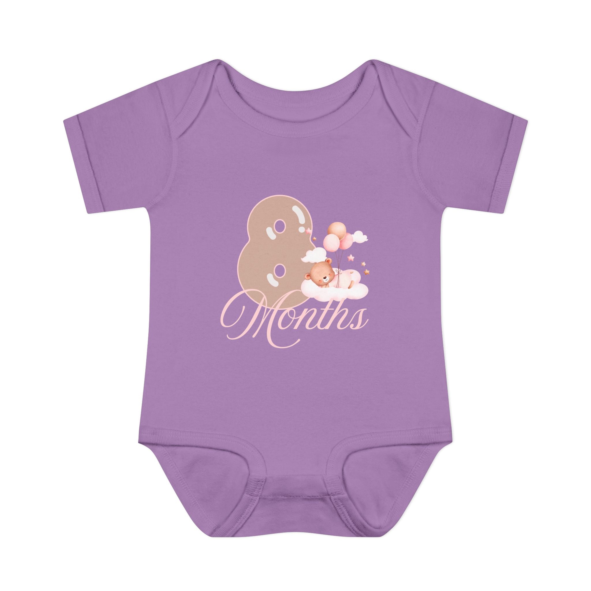 Bear & Balloons Milestone | Eight Month Pink | Baby Onesie