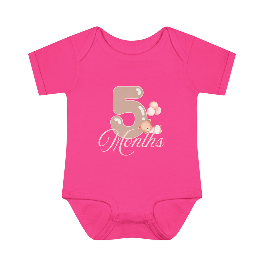 Bear & Balloons Milestone | Five Month Pink | Baby Onesie