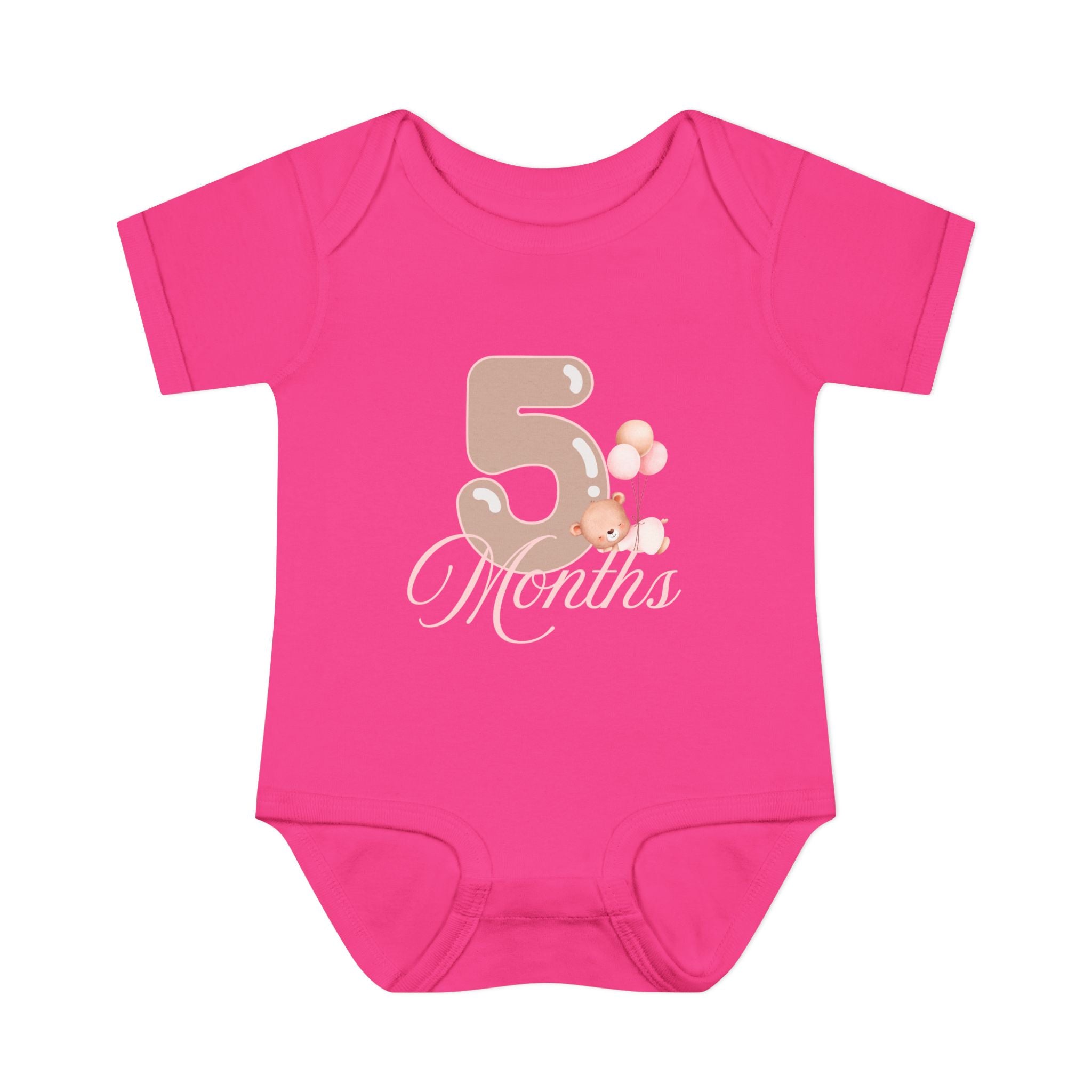 Bear & Balloons Milestone | Five Month Pink | Baby Onesie